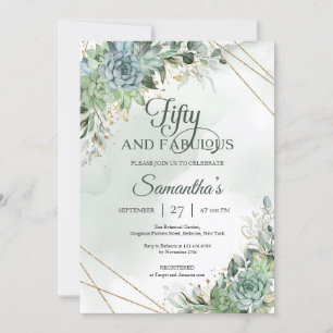 Invitation Vert succulents eucalyptus faux or 50ème invitat