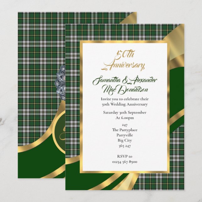 Invitation Vert tartan écossais anniversaire de mariage doré (Devant / Derrière)