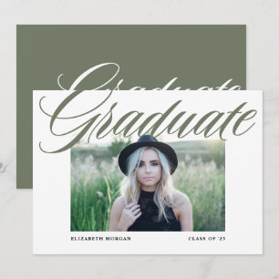 Invitation Vert Taupe Gras Calligraphie Photo Diplômé