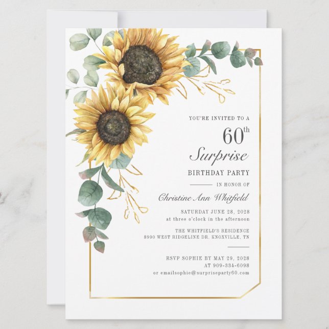 Invitation Vert tournesol moderne Floral 60e anniversaire (Devant)