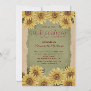 Invitation Vert tournesol vintage lin Quinceañera