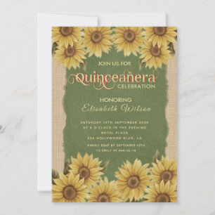 Invitation Vert tournesol vintage lin Quinceañera Invitati