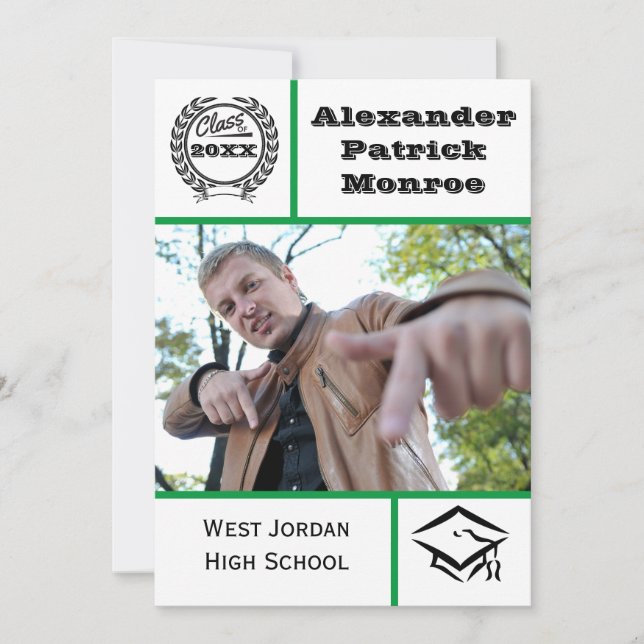 Invitation Vert traditionnel - Annonce de remise de diplômes (Devant)