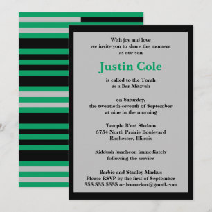 Invitation Vert trèfle argenté sur Bar Mitzvah noir