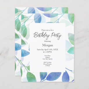 Invitation Vert turquoise bleu Feuilles