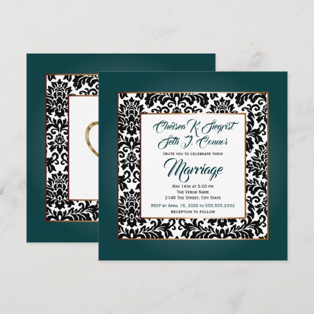 Invitation Vert Turquoise foncé, blanc et noir (Devant / Derrière)