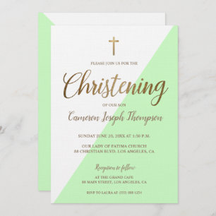 Invitation Vert Vert Vert Or Christening bébé Garçon