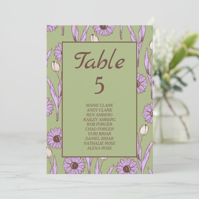Invitation Vert violet rétro Y2K Funky Hippie Flower Motif (Debout devant)