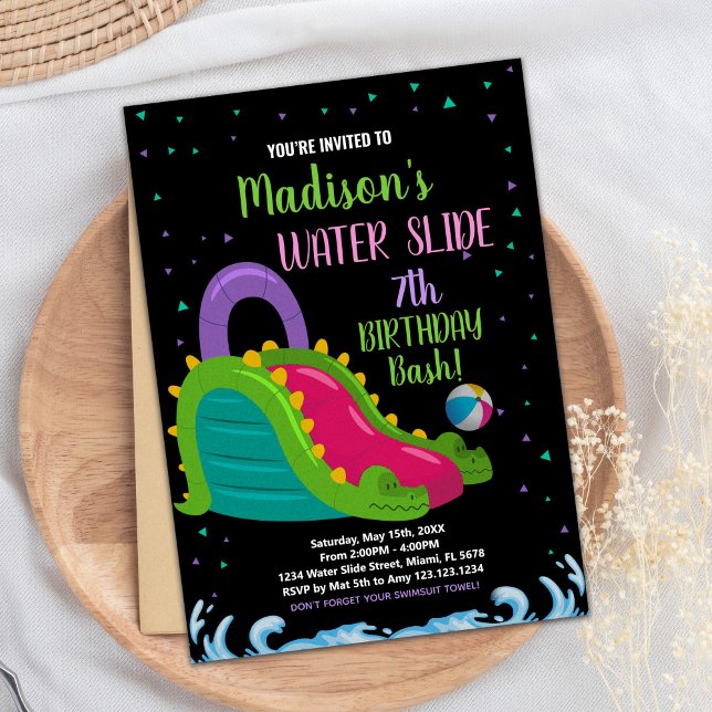 Invitation Verte Black Rose Eau Diapositive Anniversaire Invi (Green Black Pink Water Slide Birthday Invitations)