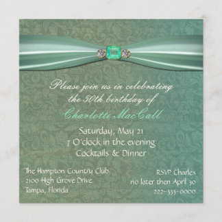 Invitation verte d'anniversaire de damassé