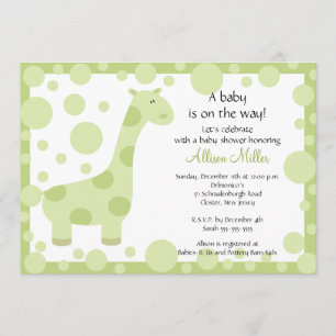 Invitation verte de baby shower de girafe