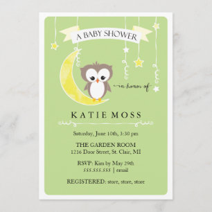 Invitation verte de baby shower du petit hibou
