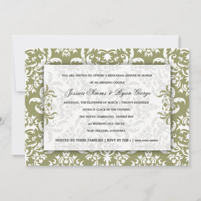 Invitation verte de damassé de 311 Jessica (Devant)