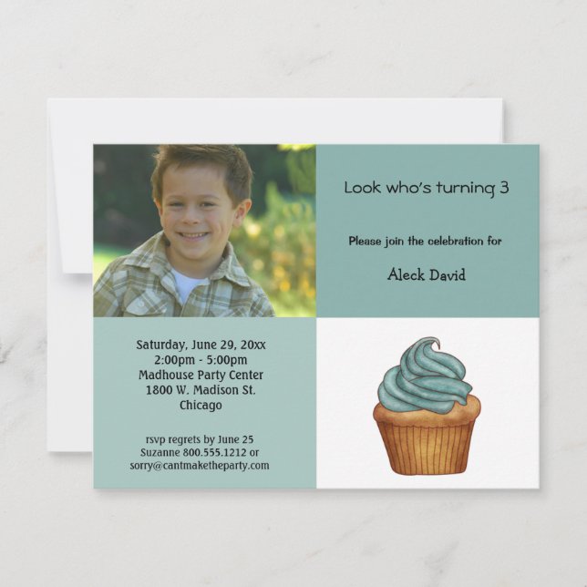 Invitation verte de menthe d'anniversaire de photo (Devant)
