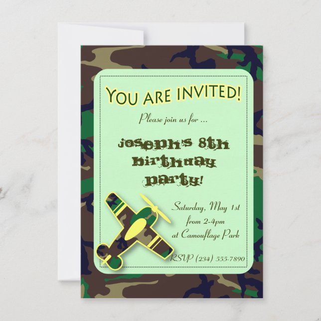 Invitation verte de partie d'avion de Camo (Devant)