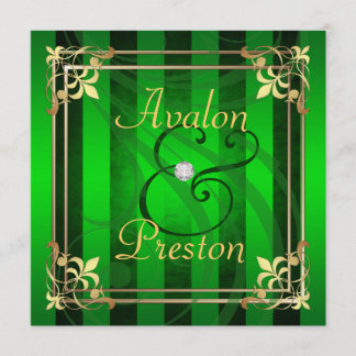 Invitation verte en filigrane de rayure d'or