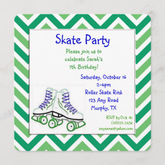 Invitation verte et bleue d'anniversaire de patin
