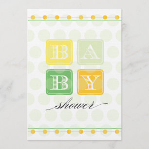 Invitation verte et jaune de baby shower de blocs