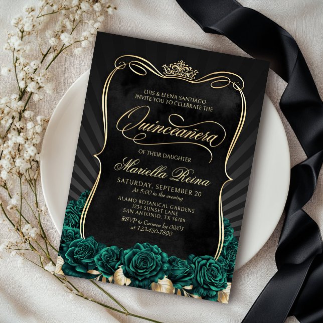 Invitation Verte or noir Quinceañera (Créateur téléchargé)