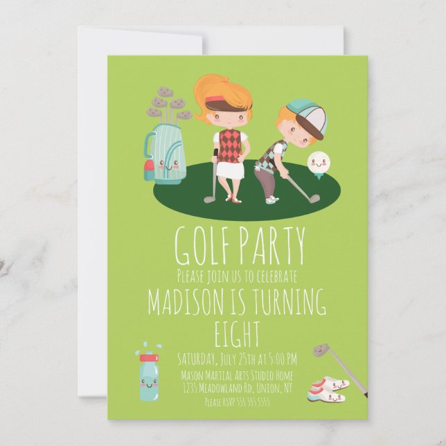 Invitation verte pour garçon ou fille pour un anni (Devant)