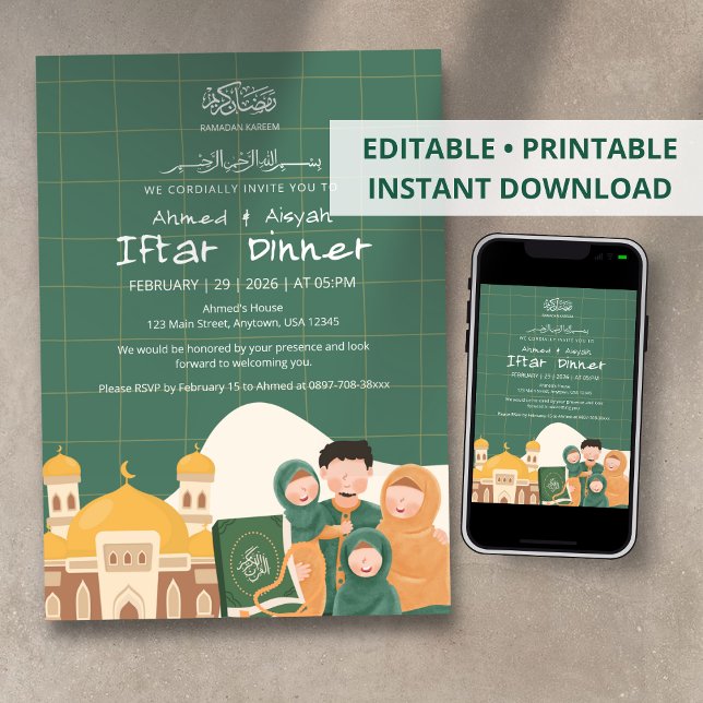 Invitation verte pour Iftar de Ramadan avec Mosqué (Créateur téléchargé)