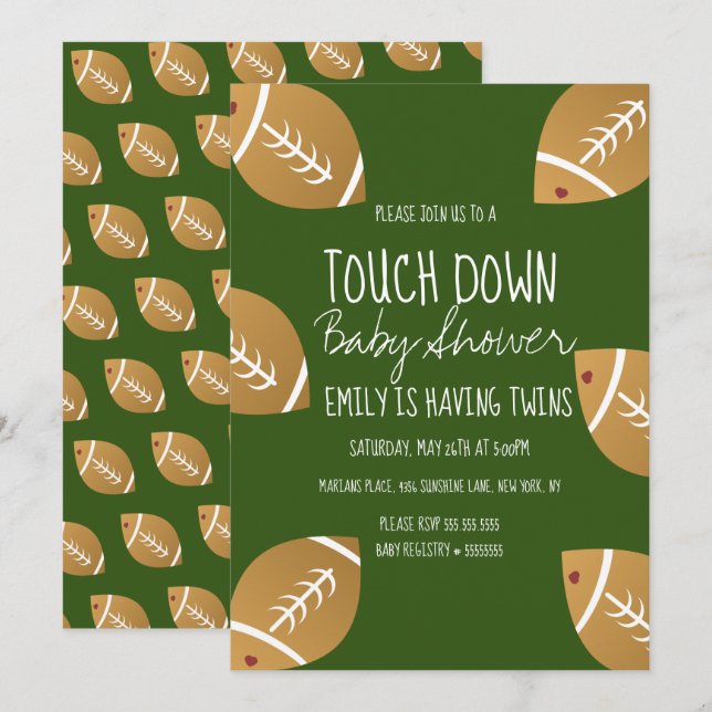 Invitation verte pour une baby shower sur le thème (Devant / Derrière)
