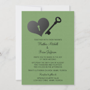 Invitation Verte serrure de coeur et mariage clé