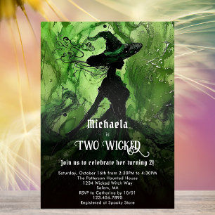 Invitation Verte Sorcière Noire Deux Méchante Fille 2ème Anni