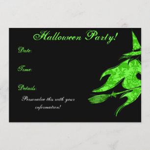 Invitation verte volante de Halloween de sorcière