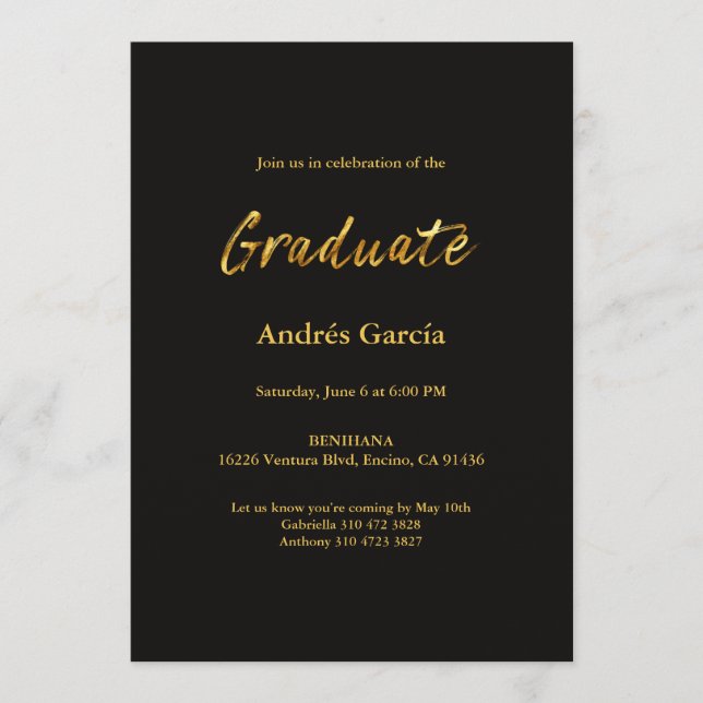 Invitation verticale avec écriture dorée dégradée (Devant)