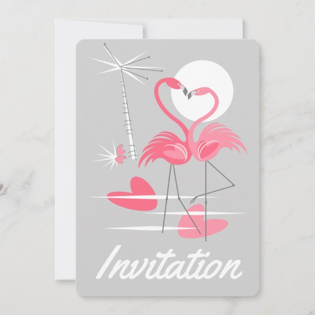 Invitation verticale Flamingos Love (Devant)