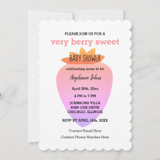 Invitation Very Berry Sweet QR Code Strawberry Baby Shower