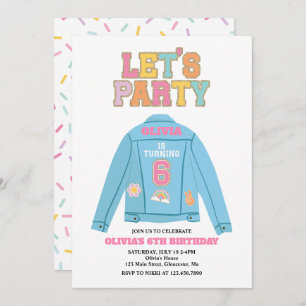 Invitation Veste en jean Preppy Patch 6E Anniversaire
