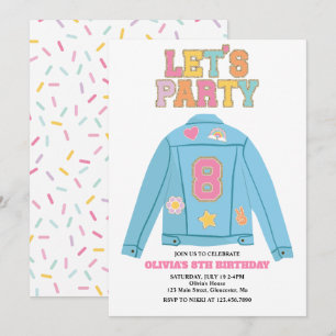 Invitation Veste en jean Preppy Patch pour 8ème anniversaire