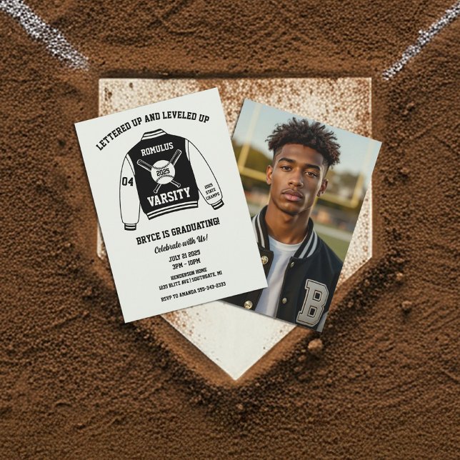 Invitation Veste universitaire de baseball Fête de fin d'étud (Varsity Letterman Jacket Baseball Graduation Invitation)