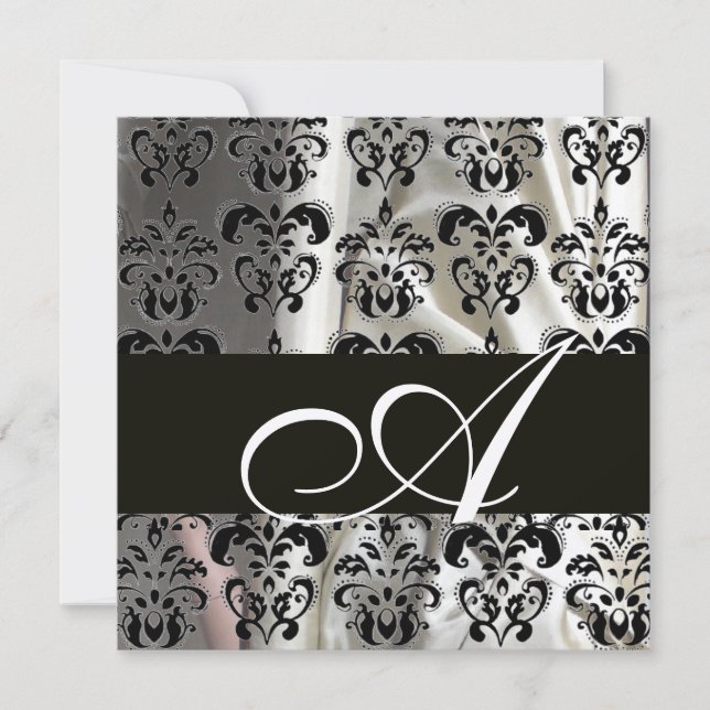 INVITATION VÊTEMENT EN SOIE NOIRE ET BLANCHE DAMASK MONOGRAM  (Devant)