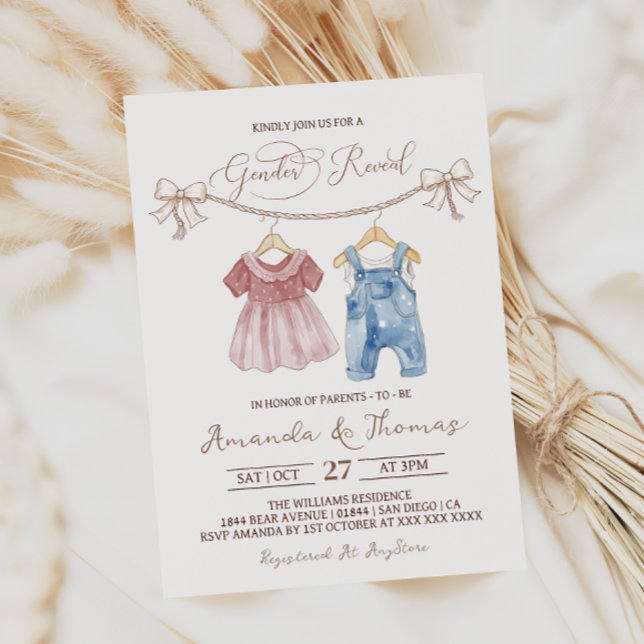 Invitation Vêtements bébé boho révélation du sexe (Créateur téléchargé)