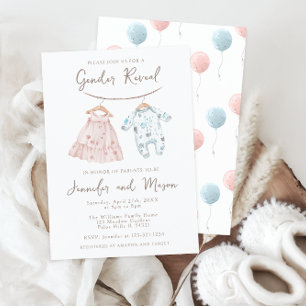 Invitation Vêtements Bébé rose Bleu Boho Révélation de genre