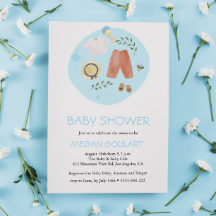 Invitation Vêtements Bébés Bleu Baby shower simple