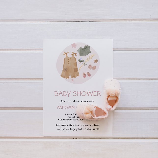 Invitation Vêtements Bébés simples mignons Baby shower rose (Créateur téléchargé)