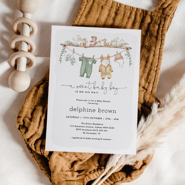 Invitation Vêtements de Baby shower de garçon mode (Créateur téléchargé)