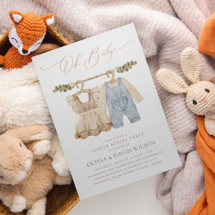 Invitation Vêtements de bébé Aquarelle Rustique Révélation de