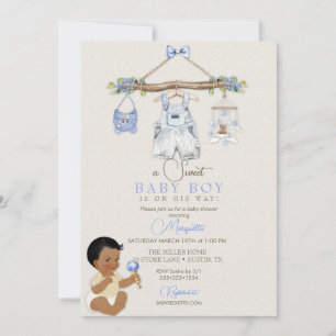 Invitation Vêtements de bébé Baby shower de garçon bleu ivoir