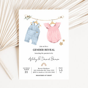 Invitation Vêtements de bébé bohème révélation du sexe