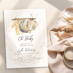 Invitation Vêtements de bébé et ours en peluche Fête de naiss