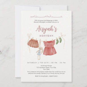 Invitation Vêtements de bébé fille à la corde à linge aquarel