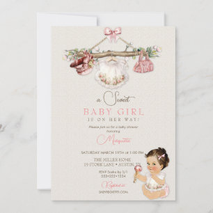 Invitation Vêtements de bébé Fille Baby Shower Ivoire Rose