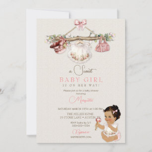 Invitation Vêtements de bébé Fille Baby Shower Ivoire Rose