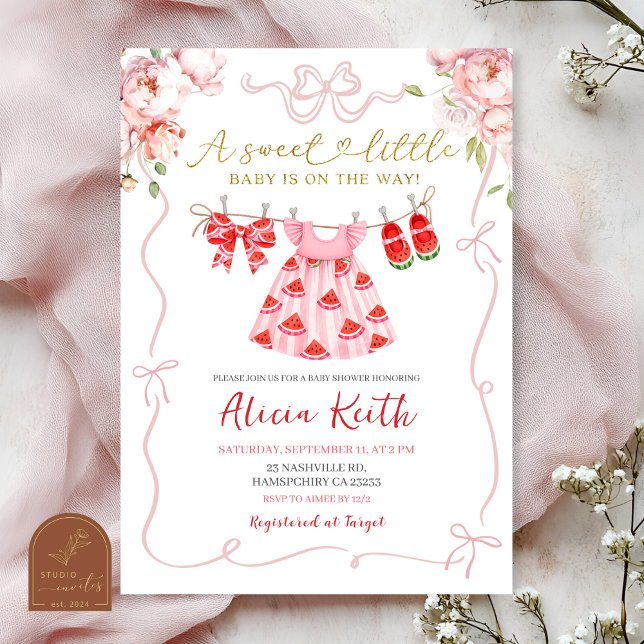 Invitation Vêtements de bébé fille coquette rose Pastèque Béb (Créateur téléchargé)