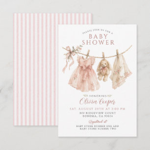 Invitation Vêtements de bébé fille sur un fil Bohème Rose Blu